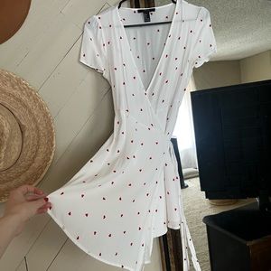 White wrap dress with red little hearts dress